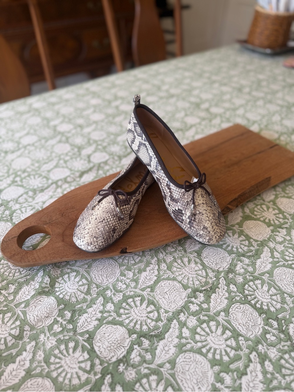 Sam Edelman Snake-Print Ballet Flats - Cream and Black Trim